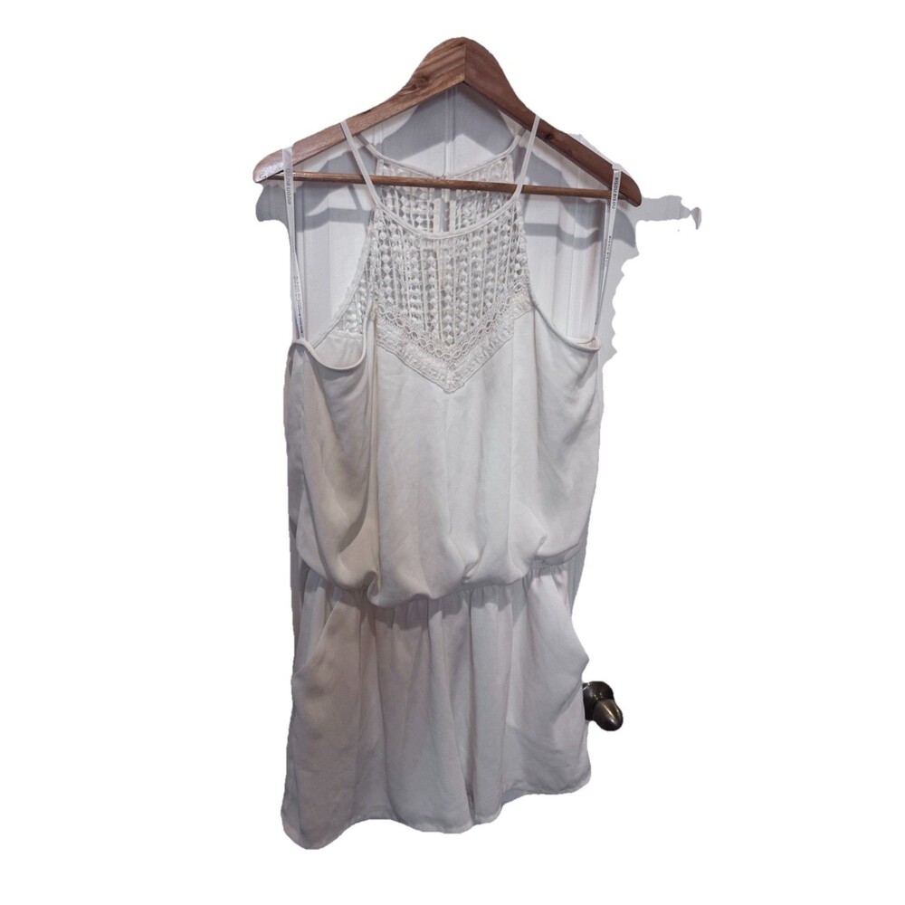 Bisou Bisou White Lace Halter Romper Women Size 16 Medium Boho Bridal Summer EUC